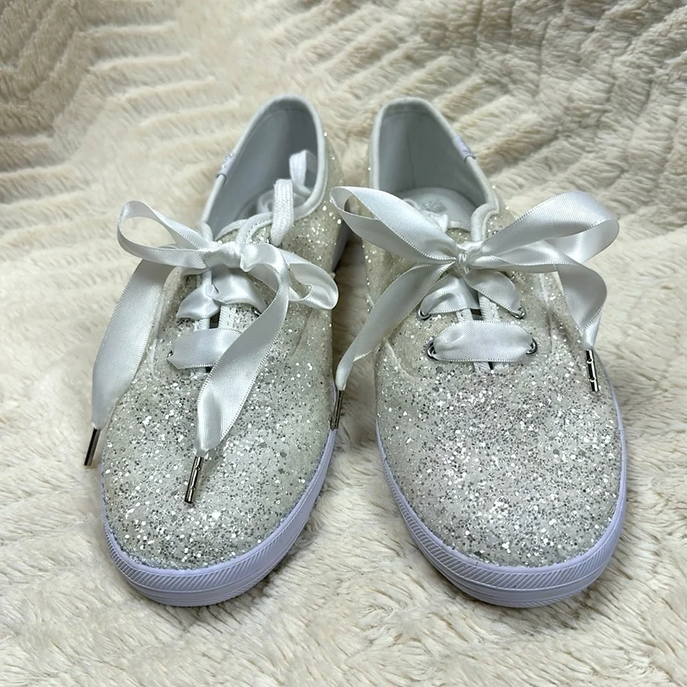 Keds x Kate Spade New York fashion sneakers Silver sparkle glitter , US 8, NWOT